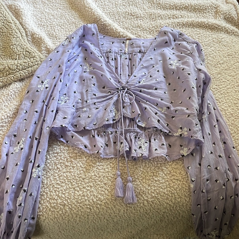 Sheer purple flowy free people crop top